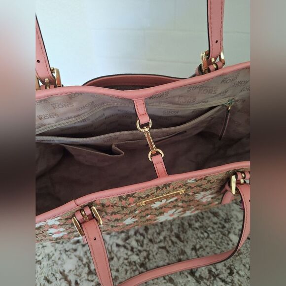 MICHAEL KORS Large Carryall Flowers Tote Jet Set Travel Saffiano Leather - Picture 10 of 13